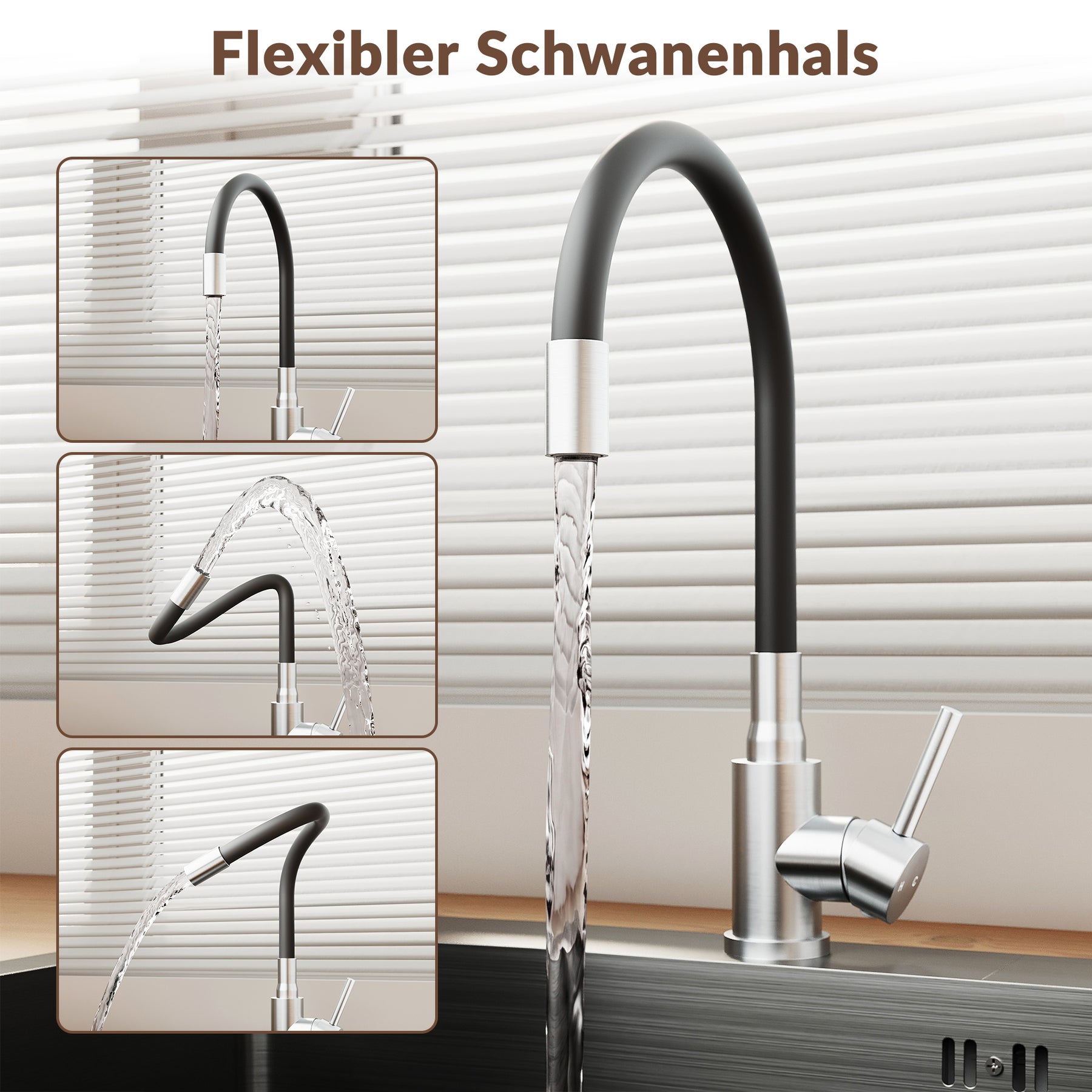 SONNI Küchenspüle Edelstahl mit Armatur Set, Spülbecken Schwarz 50 x 45 cm