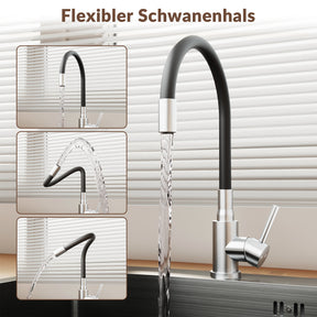 SONNI Küchenspüle Edelstahl mit Armatur Set, Spülbecken Schwarz 50 x 45 cm
