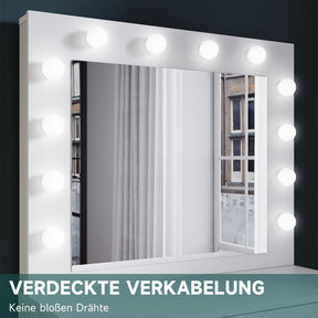 SONNI Schminktisch mit Hocker Spiegel, Kosmetiktisch mit Schubladen für Schlafzimmer, Frisiertisch Schreibtisch aus MFC und Massivholz, Kinderleichte Montage, Weiß