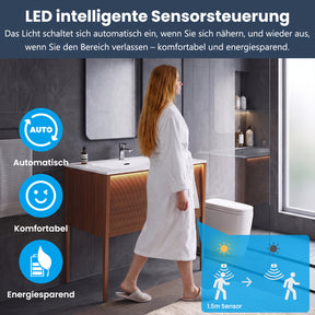 SONNI Badmöbel Set mit Waschbecken, Quarz Kunststein Waschbecken LED Sensorbeleuchtung Push Open Türen 89,4 x 49,5 x 81 cm