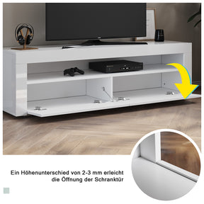 SONNI TV Board Lowboard Unterschrank mit LED Beleuchtung Weiß Hochglanz TV Schrank (B155x T40 x H45cm)