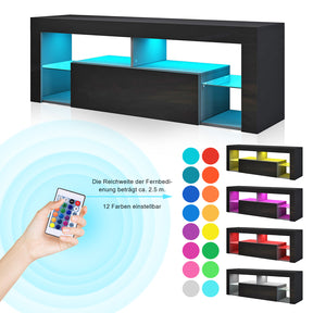 SONNI Lowboard  TV Board Hochglanz, mit LED Beleuchtung(12 Farben können eingestellt Werden), mit Klapptür, mit Glasregal, Griffloses Design - Sonni Sanitär GmbH