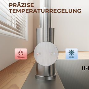 SONNI Waschtischarmatur mit Ausziehbrause, Edelstahl 3 Wasserflussmodi, automatische Rückstellfunktion G3/8 Silber