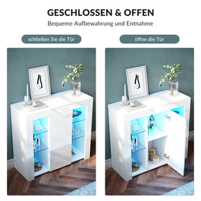 SONNI Sideboard, Küchenschrank, mit LED Beleuchtung(12 Farben können eingestellt Werden) Weiß Hochglanz Aufbewahrungsschrank, für Küche,Wohnzimmer,Esszimmer