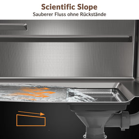 SONNI Küchenspüle Waschbecken Edelstahl 304, Nanosilber/Diamantschwarz, 70x44 cm, Einbauspüle mit 1 Becken, Unterbauspüle mit Abtropfkorb und Rechteckigem Abfallsieb - Sonni Sanitär GmbH