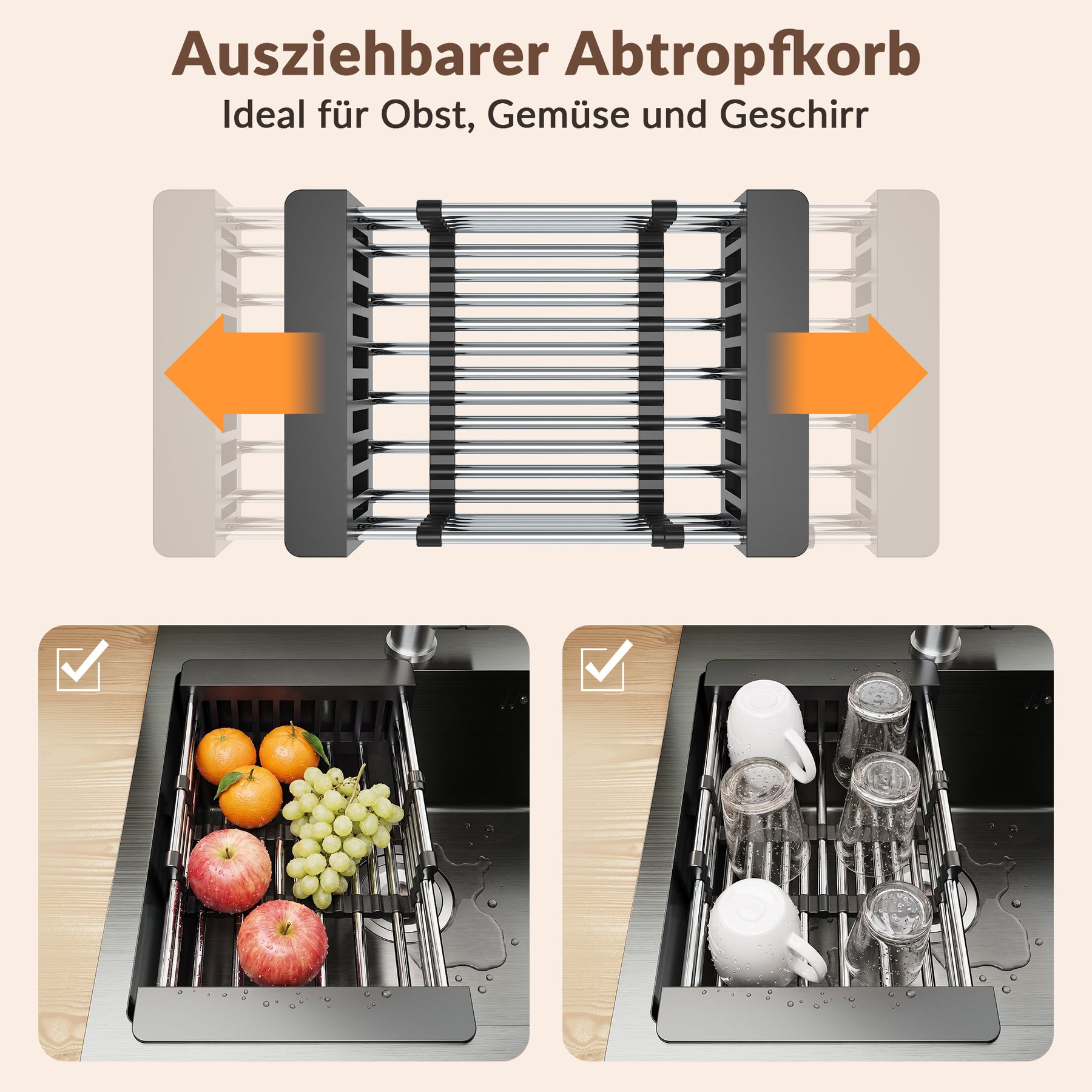 SONNI Küchenspüle Edelstahl mit Armatur Set, Spülbecken Schwarz 50 x 45 cm