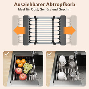 SONNI Küchenspüle Edelstahl mit Armatur Set, Spülbecken Schwarz 50 x 45 cm