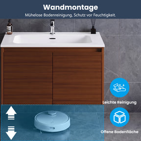 SONNI Waschtisch Badmöbel Set mit Quarz Kunststein Waschbecken, LED Sensorbeleuchtung Push Open Türen 79 x 49,5 x 45 cm