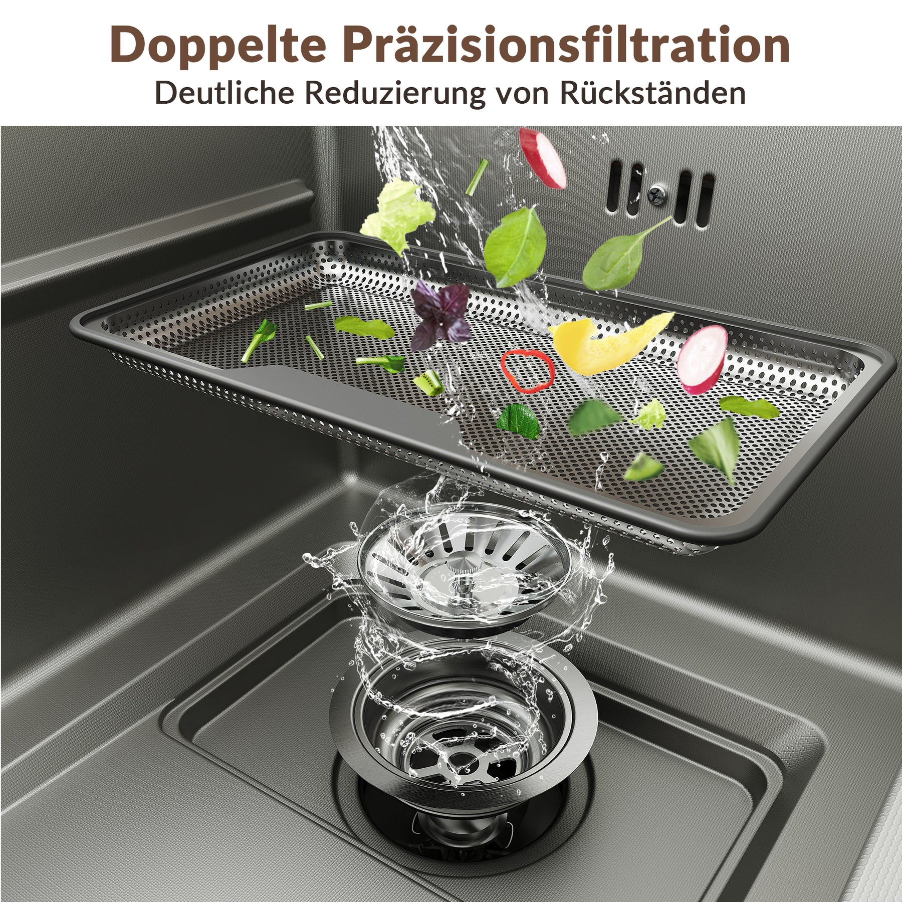 SONNI Spülbecken Küchenspüle 304 Edelstahl 70×45 cm, Einbauspüle mit 1 Becken, Unterbauspüle Silber, inkl. Abtropfkorb & Abflusssieb, 3-Loch Breitkante - Sonni Sanitär GmbH
