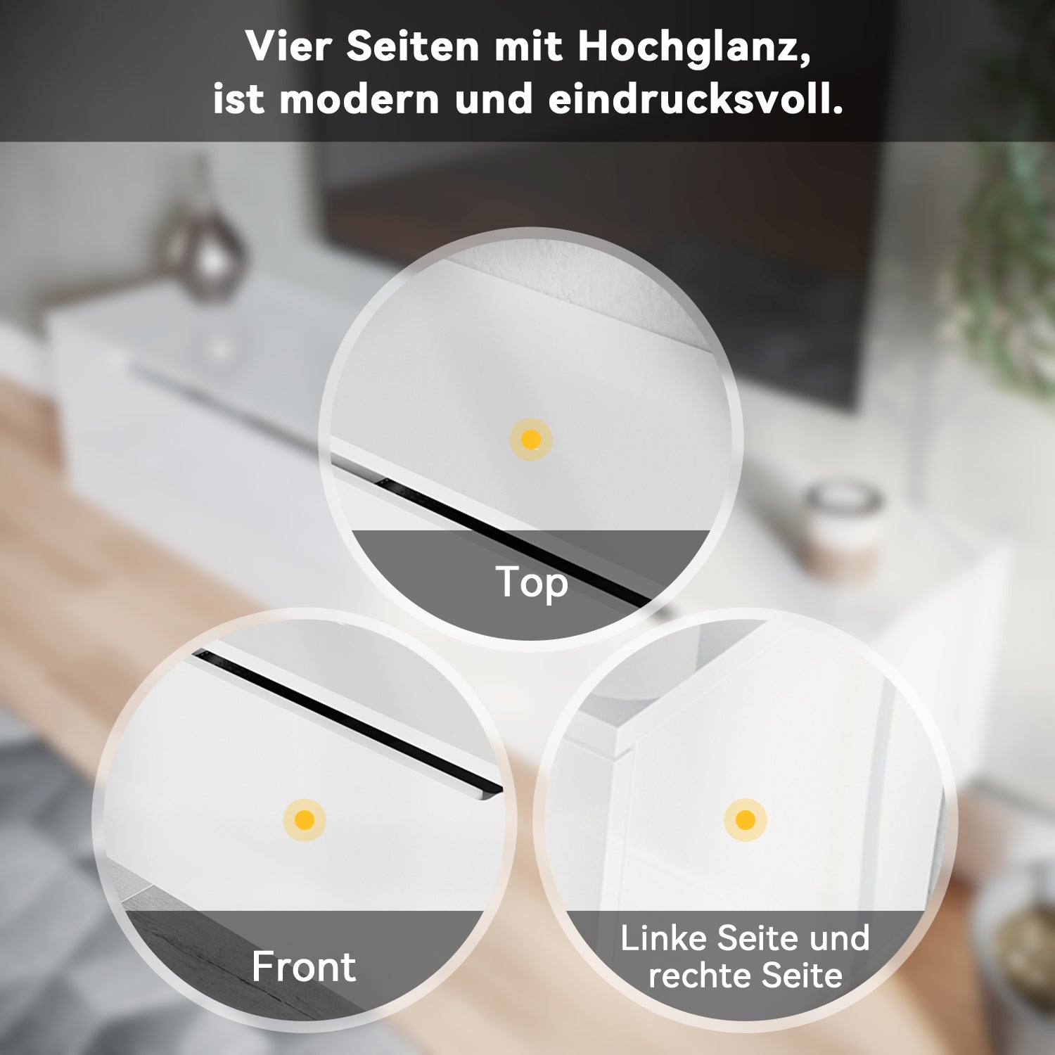 SONNI TV Board Weiss Griffloses Design TV Schrank Hochglanz mit LED Beleuchtung (12 Farben können eingestellt Werden)