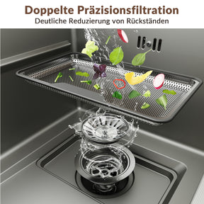SONNI Spülbecken Küchenspüle 304 Edelstahl 70×45 cm, Einbauspüle mit 1 Becken, Unterbauspüle Silber, inkl. Abtropfkorb & Abflusssieb, 3-Loch Breitkante - Sonni Sanitär GmbH