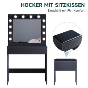SONNI Schminktisch mit Hocker Spiegel, Kosmetiktisch mit Schubladen für Schlafzimmer, Frisiertisch Schreibtisch aus MDF und Massivholz, Kinderleichte Montage