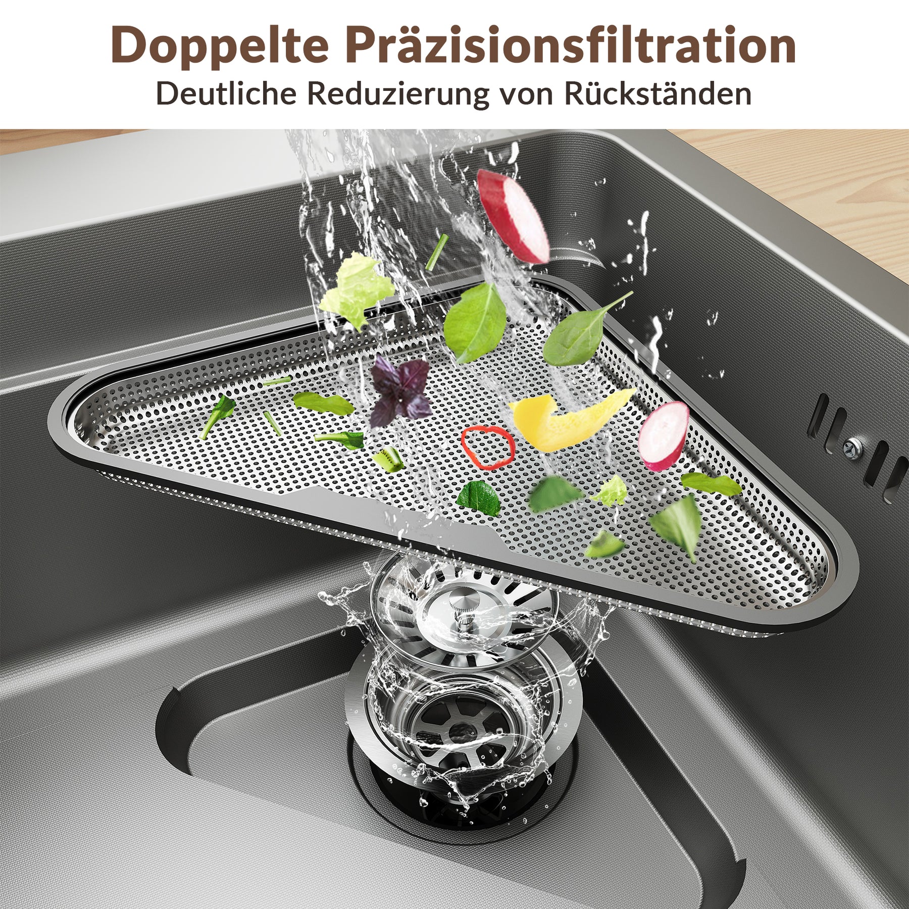 SONNI Waschbecken Küchenspüle 304 SUS Edelstahl, 70×43 cm, Einbauspüle mit 1 Becken, Unterbauspüle, mit Abtropfkorb und Dreieckigem Abfallsieb, Schmale Seite - Sonni Sanitär GmbH