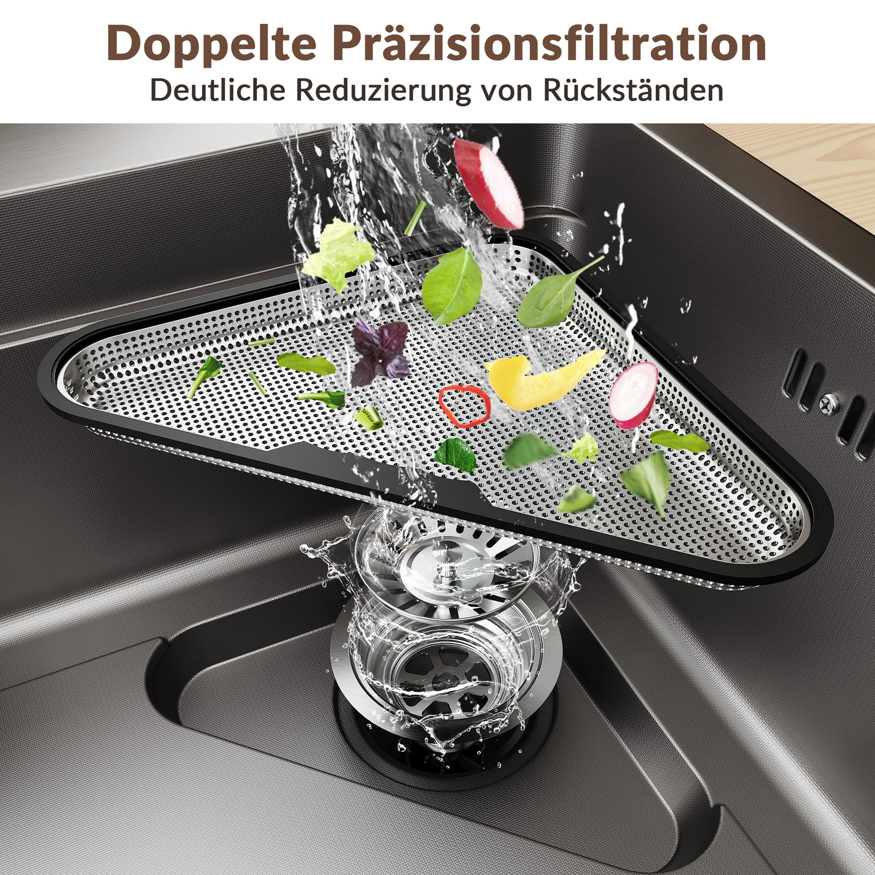 SONNI Waschbecken Küchenspüle 304 SUS Edelstahl, 70×43 cm, Einbauspüle mit 1 Becken, Unterbauspüle, mit Abtropfkorb und Dreieckigem Abfallsieb, Schmale Seite - Sonni Sanitär GmbH