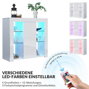 SONNI Sideboard, Küchenschrank, mit LED Beleuchtung(12 Farben können eingestellt Werden) Weiß Hochglanz Aufbewahrungsschrank, für Küche,Wohnzimmer,Esszimmer