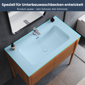 SONNI Badmöbel Set mit Waschbecken, Quarz Kunststein Waschbecken LED Sensorbeleuchtung Push Open Türen 89,4 x 49,5 x 81 cm
