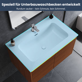 SONNI Waschtisch Badmöbel Set mit Quarz Kunststein Waschbecken, LED Sensorbeleuchtung Push Open Türen 79 x 49,5 x 45 cm