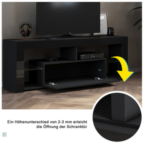 SONNI Lowboard  TV Board Hochglanz, mit LED Beleuchtung(12 Farben können eingestellt Werden), mit Klapptür, mit Glasregal, Griffloses Design - Sonni Sanitär GmbH