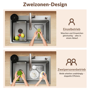 SONNI Waschbecken Küchenspüle 304 SUS Edelstahl, 70×48 cm, Einbauspüle mit 1 Becken, Unterbauspüle, mit Abtropfkorb und Dreieckigem Abfallsieb, 3-Loch Breitkante - Sonni Sanitär GmbH