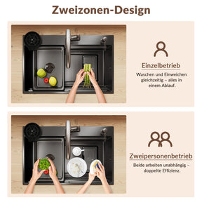 SONNI Spülbecken Küchenspüle 304 Edelstahl Waschbecken 70×45 cm, Einbauspüle mit 1 Becken, Unterbauspüle Silber, inkl. Abtropfkorb & Abflusssieb, 3-Loch Breitkante - Sonni Sanitär GmbH