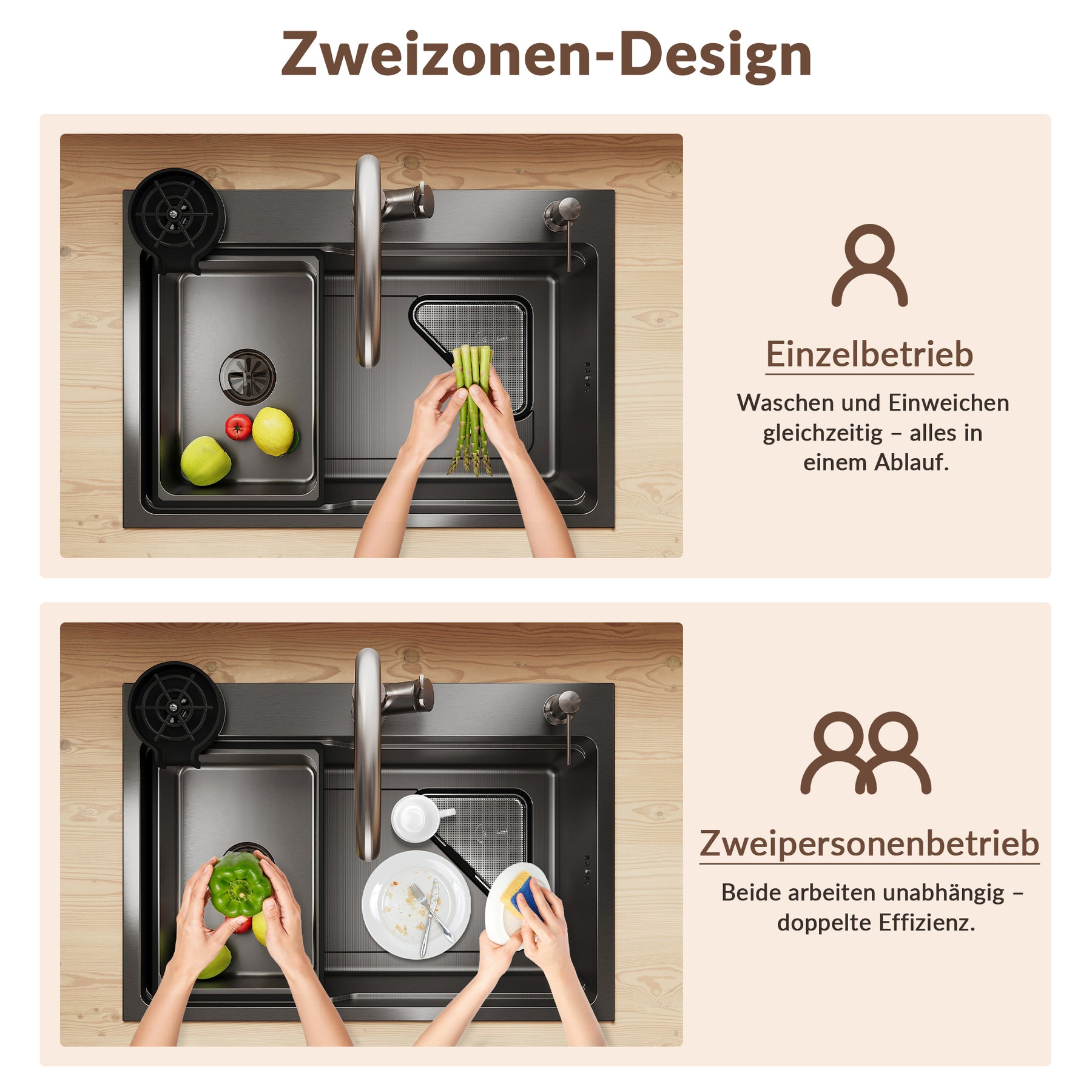 SONNI Waschbecken Küchenspüle 304 SUS Edelstahl, 70×48 cm, Einbauspüle mit 1 Becken, Unterbauspüle, mit Abtropfkorb und Dreieckigem Abfallsieb, 3-Loch Breitkante - Sonni Sanitär GmbH