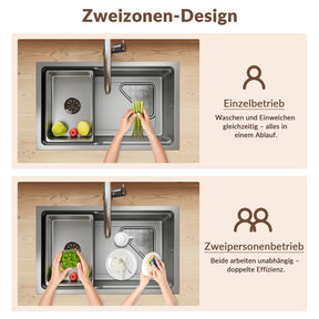 SONNI Waschbecken Küchenspüle 304 SUS Edelstahl, 70×43 cm, Einbauspüle mit 1 Becken, Unterbauspüle, mit Abtropfkorb und Dreieckigem Abfallsieb, Schmale Seite - Sonni Sanitär GmbH