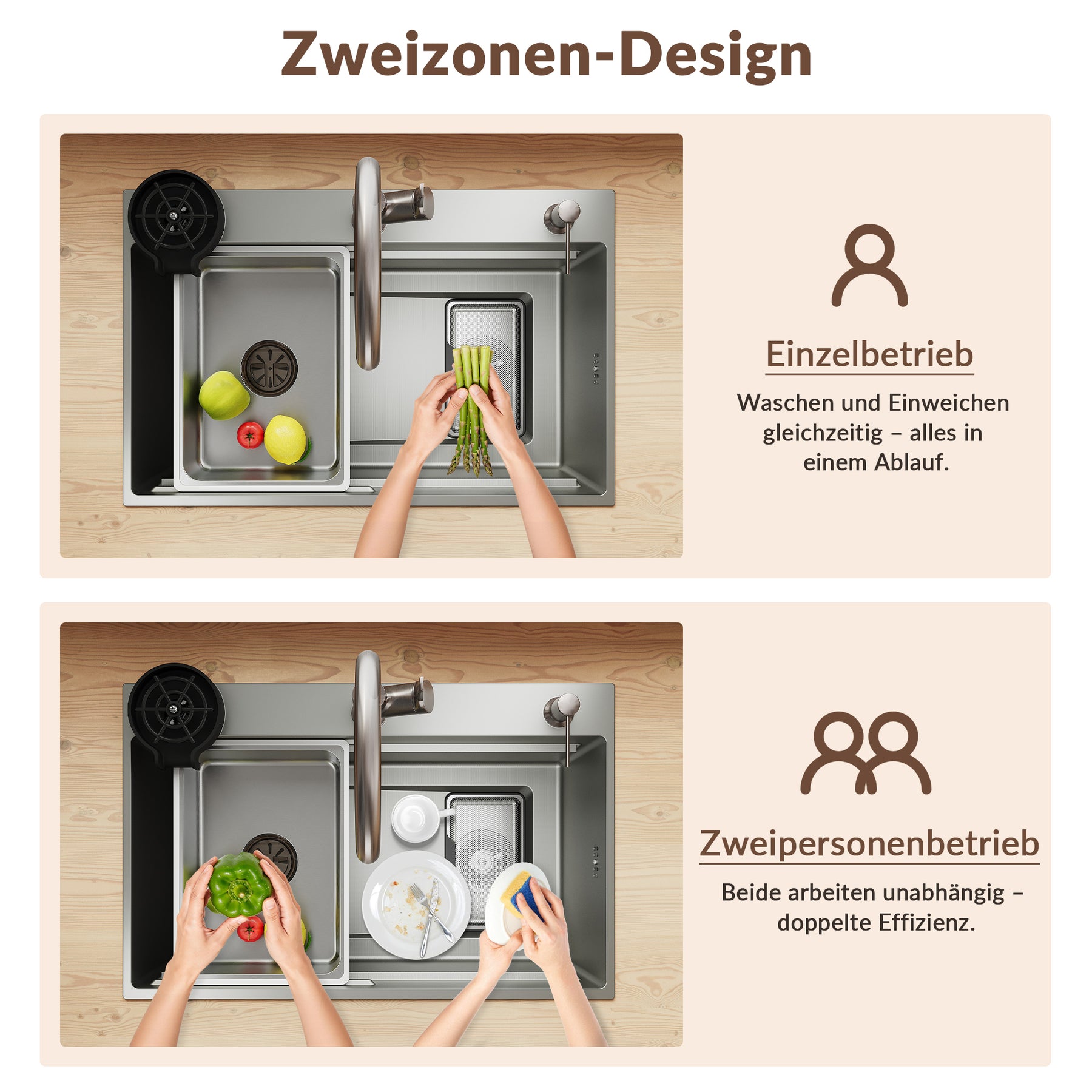 SONNI Spülbecken Küchenspüle 304 Edelstahl 70×45 cm, Einbauspüle mit 1 Becken, Unterbauspüle Silber, inkl. Abtropfkorb & Abflusssieb, 3-Loch Breitkante - Sonni Sanitär GmbH