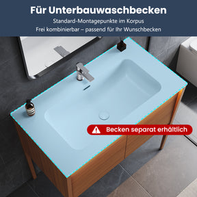 SONNI Badmöbel Set mit Waschbecken, Quarz Kunststein Waschbecken LED Sensorbeleuchtung Push Open Türen 89,4 x 49,5 x 81 cm
