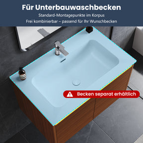 SONNI Waschtisch Badmöbel Set mit Quarz Kunststein Waschbecken, LED Sensorbeleuchtung Push Open Türen 79 x 49,5 x 45 cm