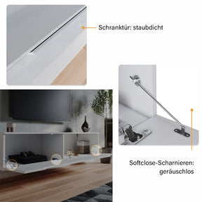 SONNI TV Board Weiss Griffloses Design TV Schrank Hochglanz mit LED Beleuchtung (12 Farben können eingestellt Werden)
