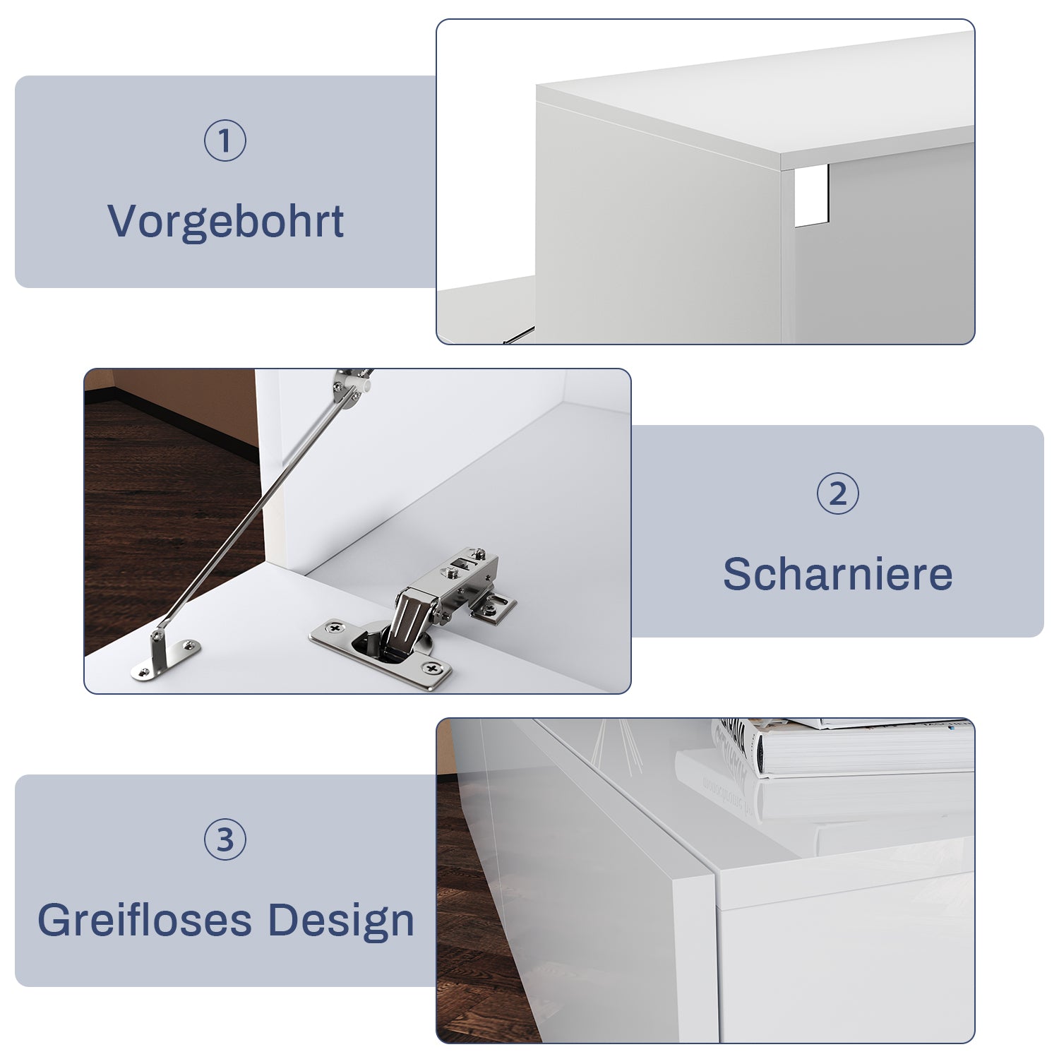 SONNI Lowboard TV Schrank weiß TV Board hängend 140x40x30cm Fernsehtisch