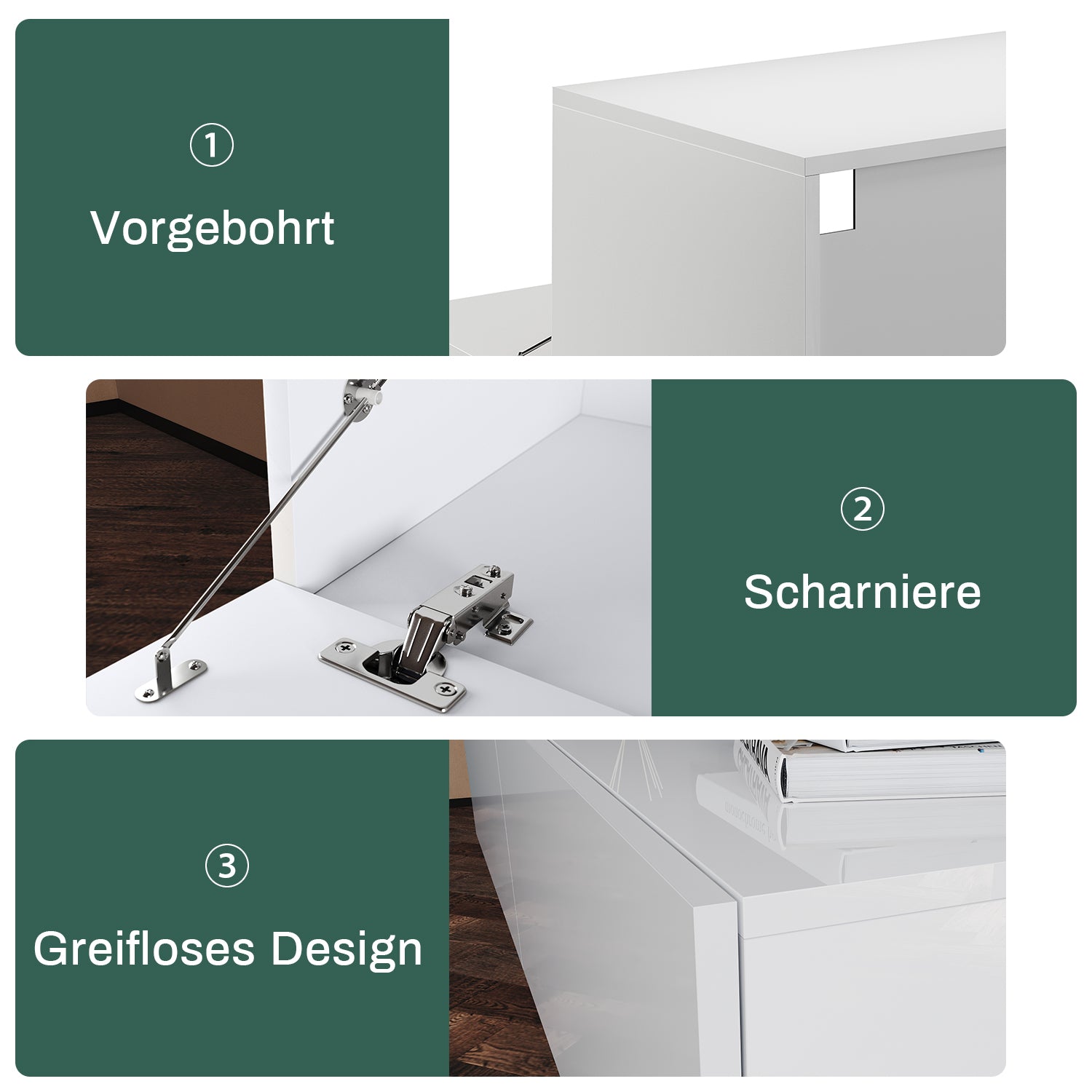 SONNI Lowboard TV Schrank weiß TV Board hängend 140x40x30cm Fernsehtisch