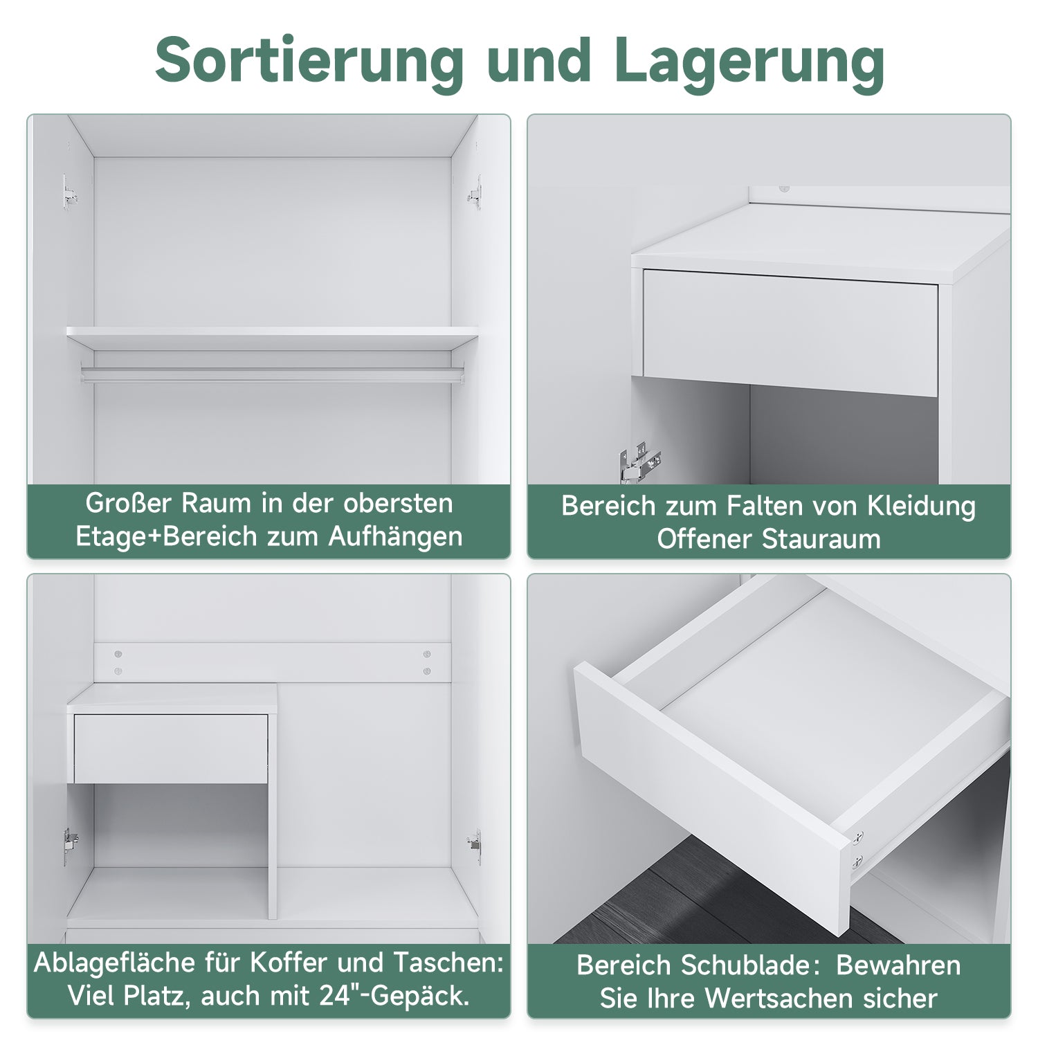 SONNI Modern Kleiderschrank 2-türig mit viel Stauraum, Vielseitiger Drehtürenschrank in Weiß mit Spiegeltür, Kleiner bis mittelgroßer Kleiderschrank