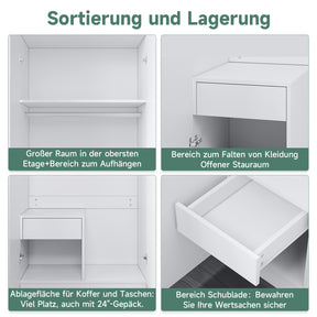 SONNI Modern Kleiderschrank 2-türig mit viel Stauraum, Vielseitiger Drehtürenschrank in Weiß mit Spiegeltür, Kleiner bis mittelgroßer Kleiderschrank