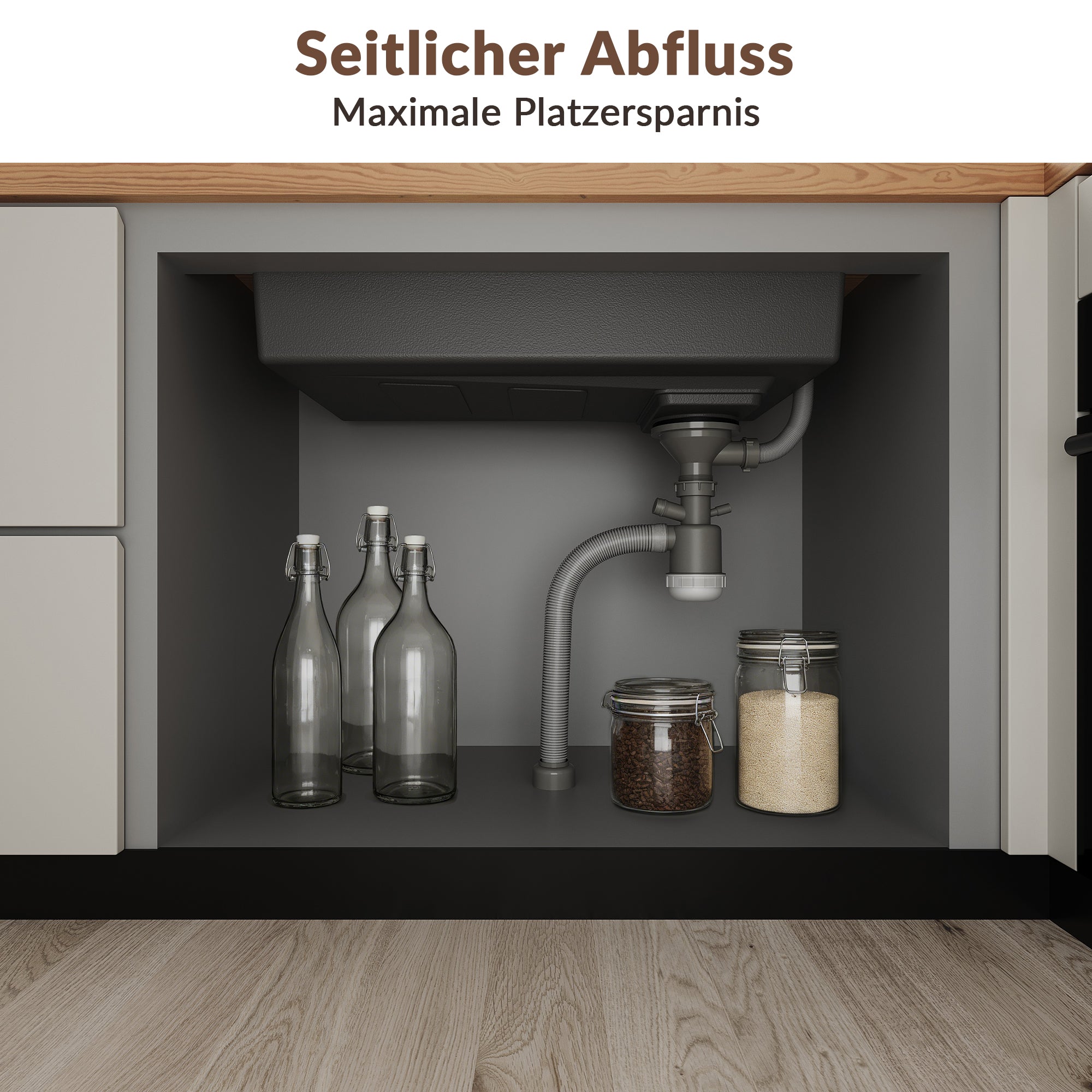 SONNI Küchenspüle Waschbecken Edelstahl 304, Nanosilber/Diamantschwarz, 70x44 cm, Einbauspüle mit 1 Becken, Unterbauspüle mit Abtropfkorb und Rechteckigem Abfallsieb - Sonni Sanitär GmbH