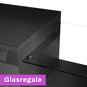 SONNI Lowboard  TV Board Hochglanz, mit LED Beleuchtung(12 Farben können eingestellt Werden), mit Klapptür, mit Glasregal, Griffloses Design - Sonni Sanitär GmbH