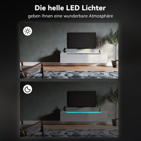 SONNI TV Board Weiss Griffloses Design TV Schrank Hochglanz mit LED Beleuchtung (12 Farben können eingestellt Werden)