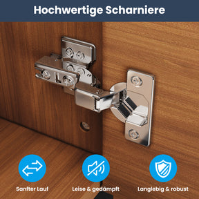 SONNI Badmöbel Set mit Waschbecken, Quarz Kunststein Waschbecken LED Sensorbeleuchtung Push Open Türen 89,4 x 49,5 x 81 cm