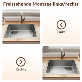 SONNI Waschbecken Küchenspüle 304 SUS Edelstahl, 70×43 cm, Einbauspüle mit 1 Becken, Unterbauspüle, mit Abtropfkorb und Dreieckigem Abfallsieb, Schmale Seite - Sonni Sanitär GmbH