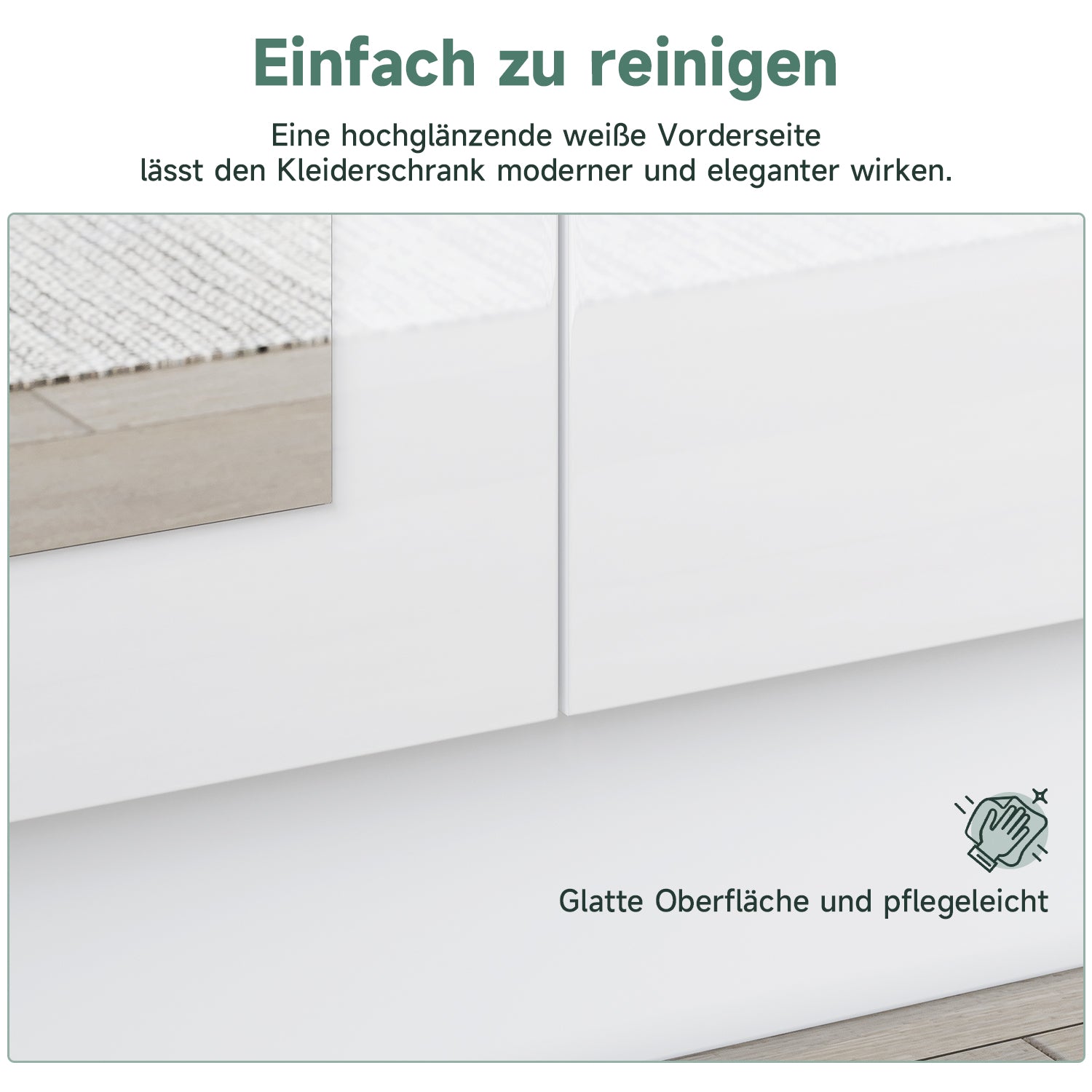 SONNI Modern Kleiderschrank 2-türig mit viel Stauraum, Vielseitiger Drehtürenschrank in Weiß mit Spiegeltür, Kleiner bis mittelgroßer Kleiderschrank