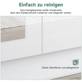 SONNI Modern Kleiderschrank 2-türig mit viel Stauraum, Vielseitiger Drehtürenschrank in Weiß mit Spiegeltür, Kleiner bis mittelgroßer Kleiderschrank