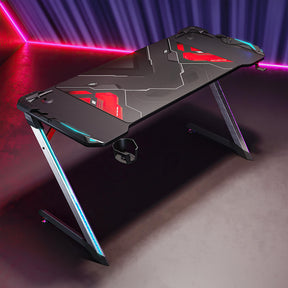 SONNI Gaming Schreibtisch mit LED 120cm Gaming Tisch RGB Gaming Schreibtisch Ergonomischer Tisch Gamer Tisch mit Getränkehalterung und Kopfhörerhaken Schwarz PC Tisch Klein