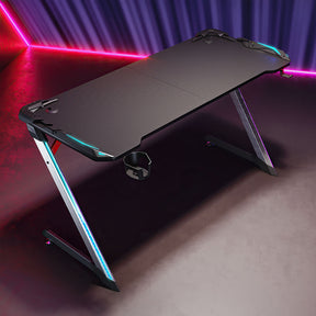 SONNI Gaming Schreibtisch mit LED 120cm Gaming Tisch RGB Gaming Schreibtisch Ergonomischer Tisch Gamer Tisch mit Getränkehalterung und Kopfhörerhaken Schwarz PC Tisch Klein