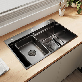 SONNI Spülbecken Küchenspüle 304 Edelstahl 70×45 cm, Einbauspüle mit 1 Becken, Unterbauspüle Silber, inkl. Abtropfkorb & Abflusssieb, 3-Loch Breitkante - Sonni Sanitär GmbH