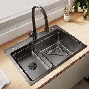 SONNI Waschbecken Küchenspüle 304 SUS Edelstahl, 70×48 cm, Einbauspüle mit 1 Becken,Wasserhahn,Unterbauspüle, mit Abtropfkorb und Dreieckigem Abfallsieb, 3-Loch Breitkante