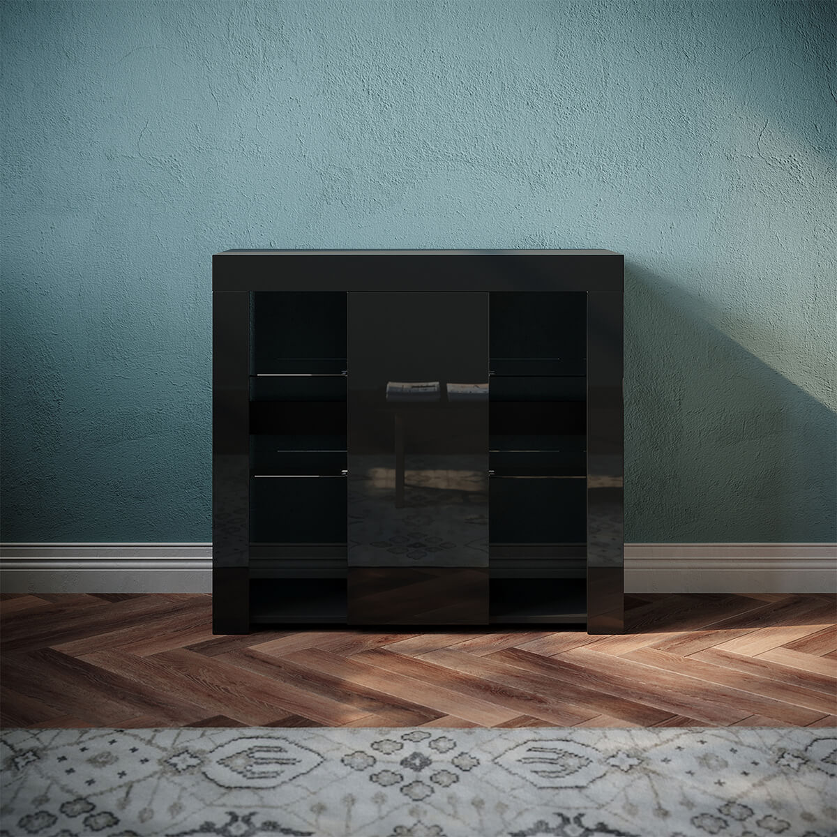 SONNI Kommode Sideboard mit LED Beleuchtung Schwarz Hochglanz Wohnzimmermöbel Wohnzimmerschrank Standschrank - Sonni Sanitär GmbH