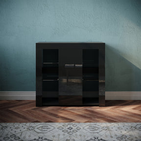 SONNI Kommode Sideboard mit LED Beleuchtung Schwarz Hochglanz Wohnzimmermöbel Wohnzimmerschrank Standschrank