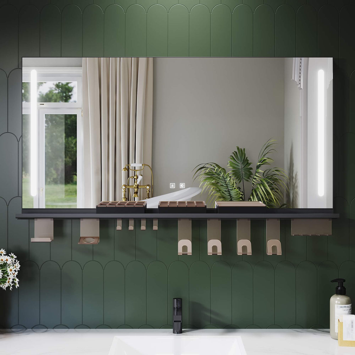 SONNI Badezimmerspiegel mit Beleuchtung 120x60 cm, LED Badspiegel mit Ablage, 3 einstellbare Lichtfarbe, Anti-Beschlag Wandspiegel mit Touchschalter