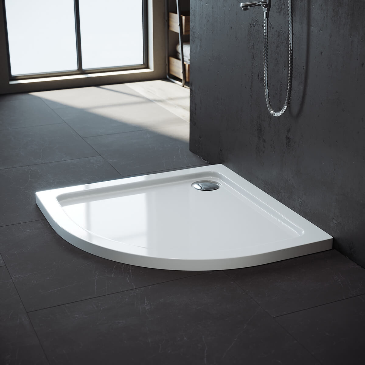 SONNI Oval Duschtasse  Niedrigprofil Duschwanne mit 550 mm Radius, Extra Flach, ABS-Acryl-Paneel, Inklusive Ablaufgarnitur - Sonni Sanitär GmbH
