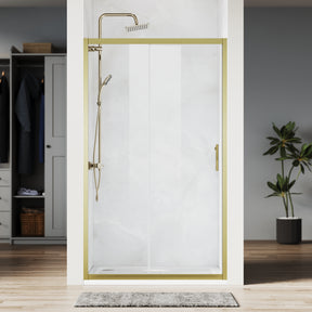 SONNI Duschtür Schiebetür Duschabtrennung Gebürstetes Gold Aluminiumrahmen ESG Glas 100–120 cm Höhe 185 cm - Sonni Sanitär GmbH